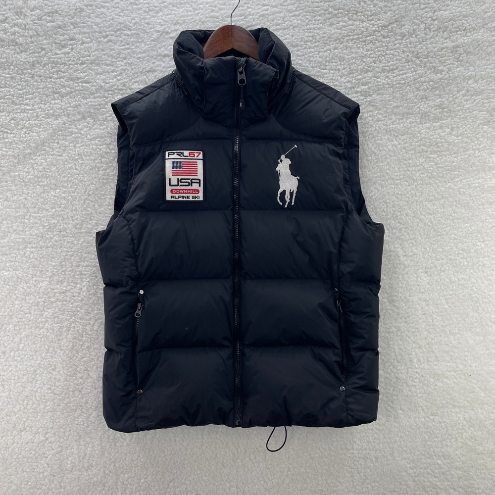 Polo Ralph Lauren Puffer Vest Black Mens Large Downhill Alpine Ski Big Pony Down